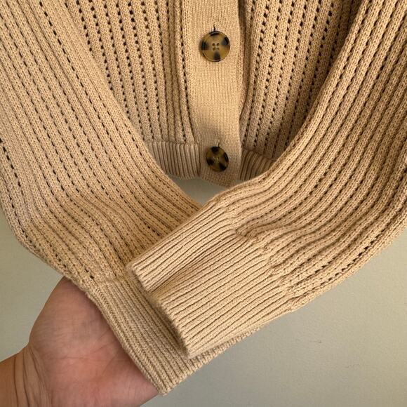 GAP Women's Open Knit Cardigan V-Neck Button Down Large Tan Beach Summer - Picture 5 of 10